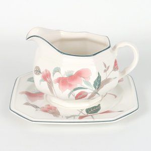 Mikasa Silk Flowers Round Gravy Boat & Underplate F3003